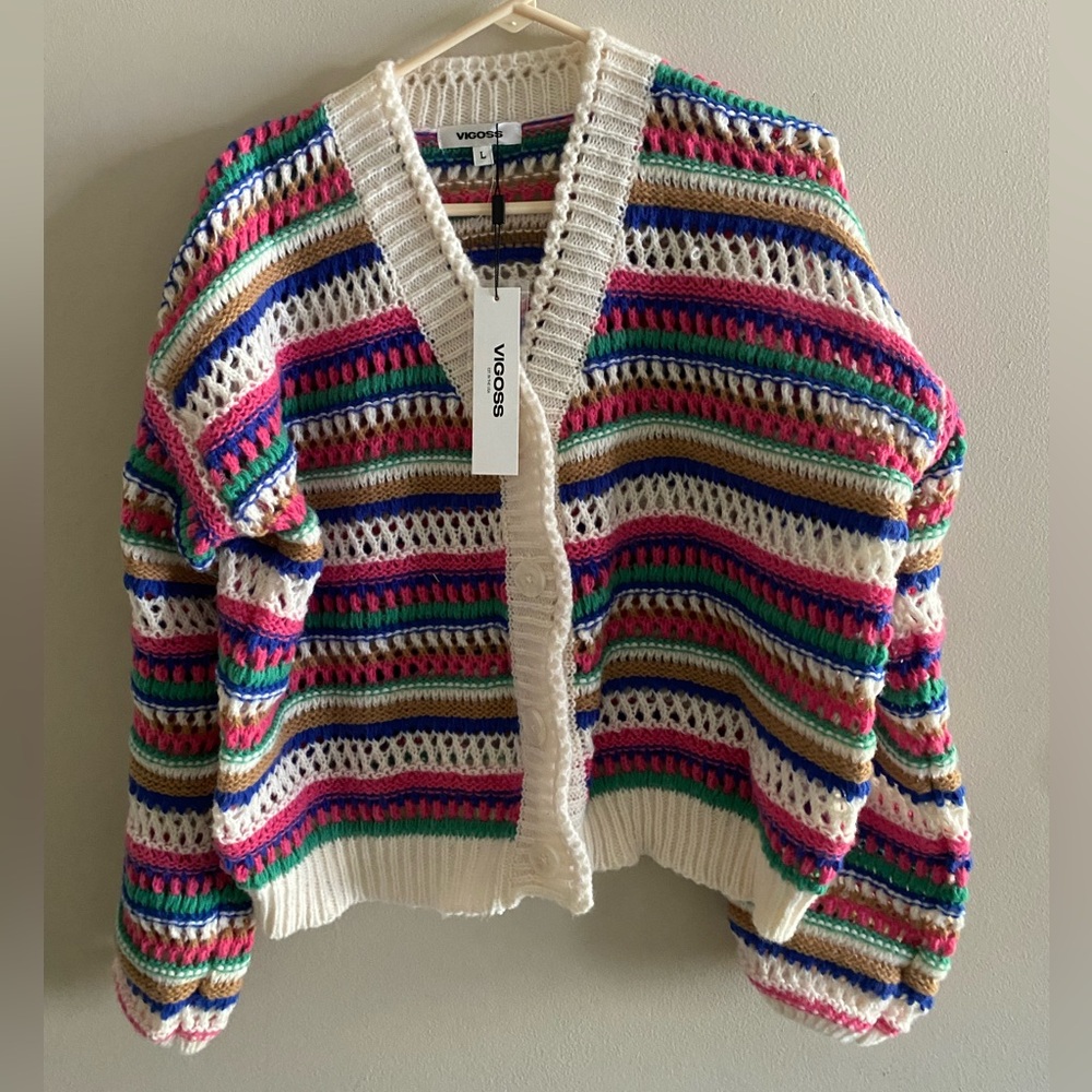 Vigoss Crochet Sweater Cardigan NWT L